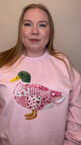 Faux Patchwork Pink Duck Crewneck