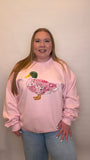 Faux Patchwork Pink Duck Crewneck