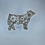 Floral Cow Waterproof Sticker